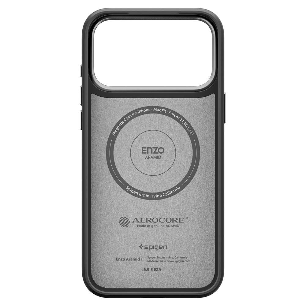 Capa MagSafe para Apple iPhone 17 Pro Max, Spigen, Enzo Aramid T, Preta Prateada