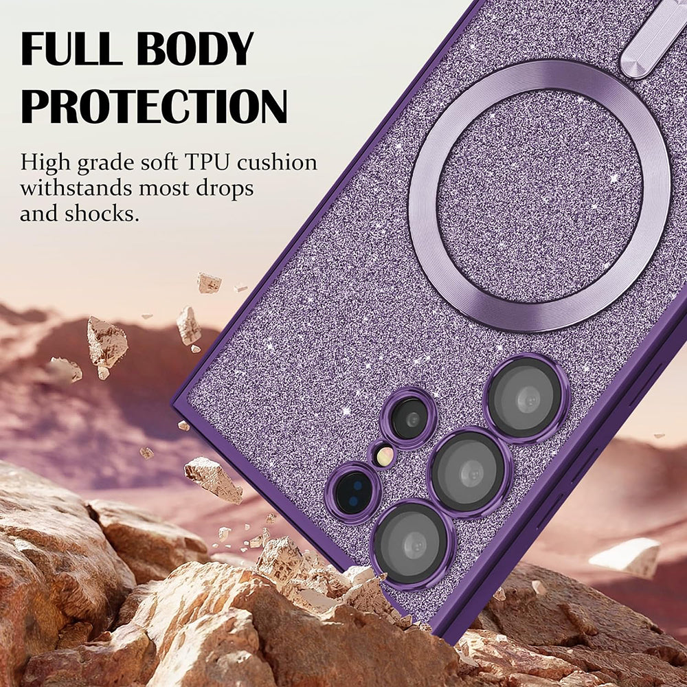 Capa MagSafe para Apple iPhone 17 Pro Max, Techsuit, Luxury Glitter, Roxo Escuro