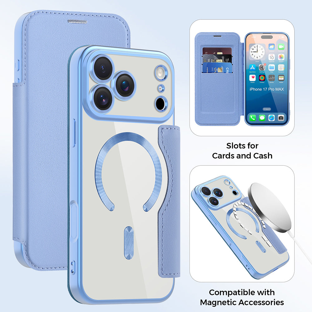 Capa MagSafe para Apple iPhone 17 Pro Max, Techsuit, SmartMag Book, Azul