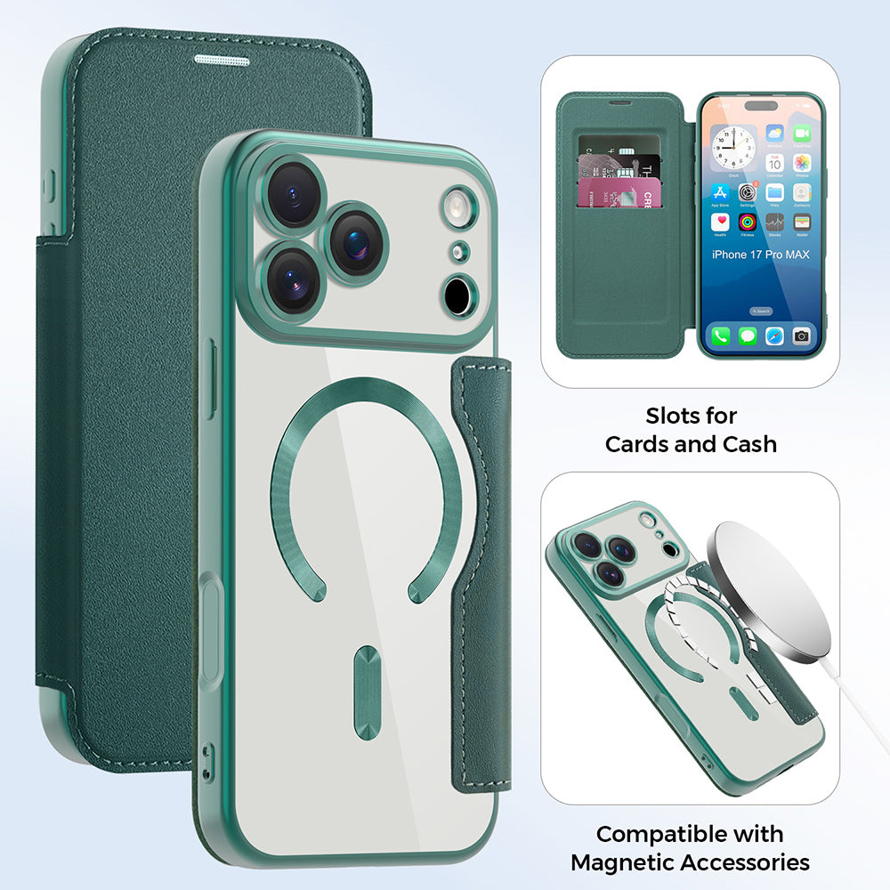 Capa MagSafe para Apple iPhone 17 Pro Max, Techsuit, SmartMag Book, Verde