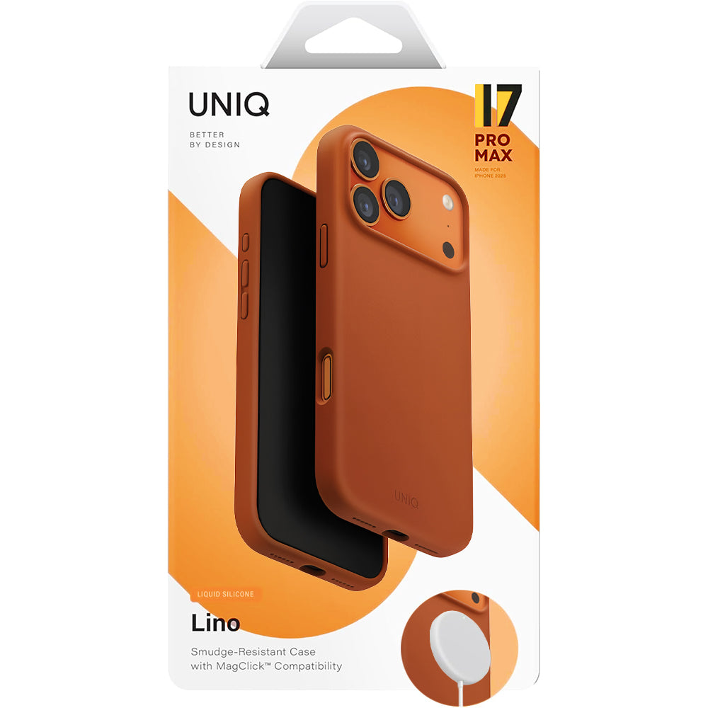 Capa MagSafe para Apple iPhone 17 Pro Max, UNIQ, Lino MagClick, Laranja Escuro