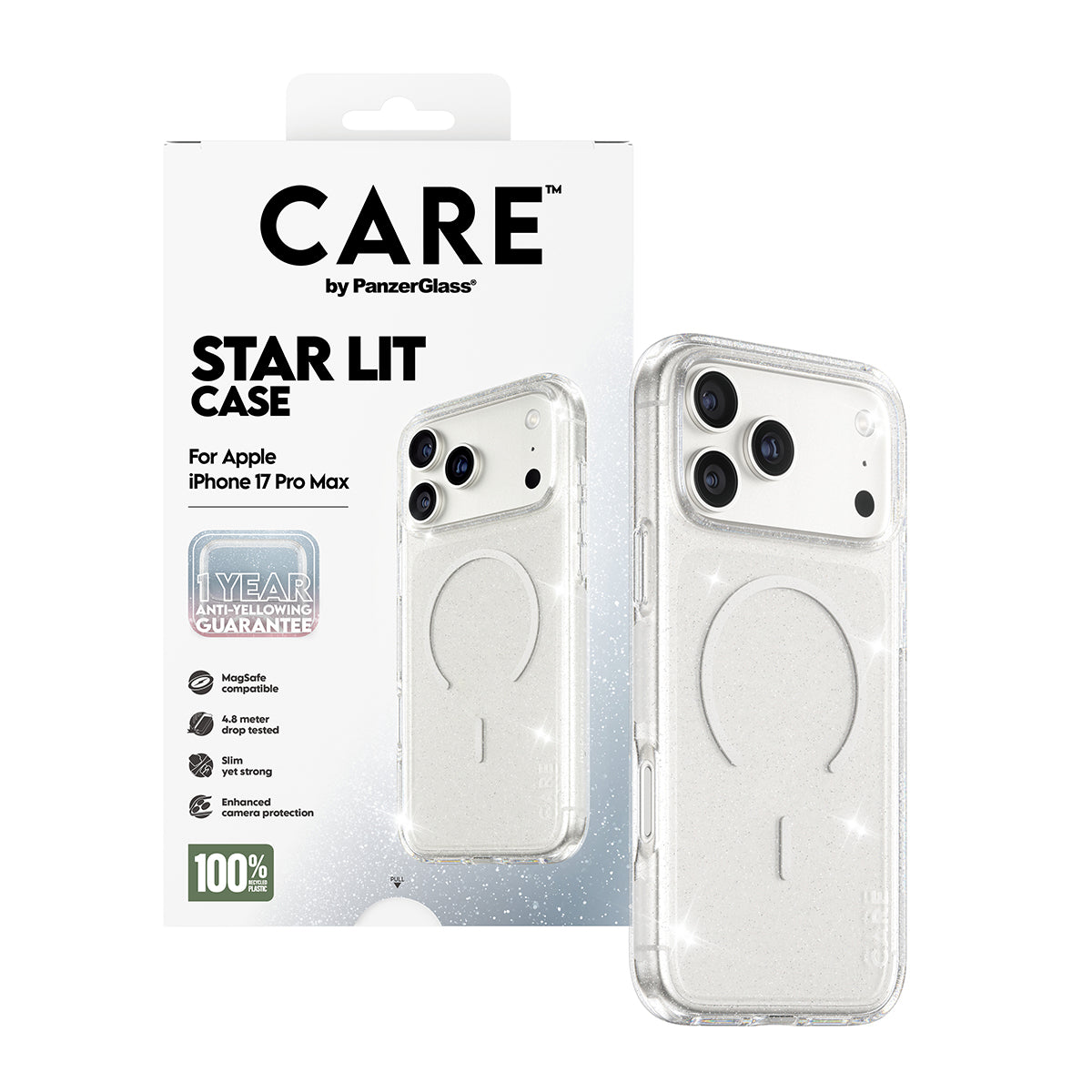 Capa MagSafe para Apple iPhone 17 Pro, PanzerGlass, Care Urban Explorer Star Lit, Transparente Branca