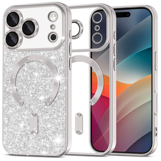 Capa MagSafe para Apple iPhone 17 Pro, Techsuit, Luxury Glitter, Prateada