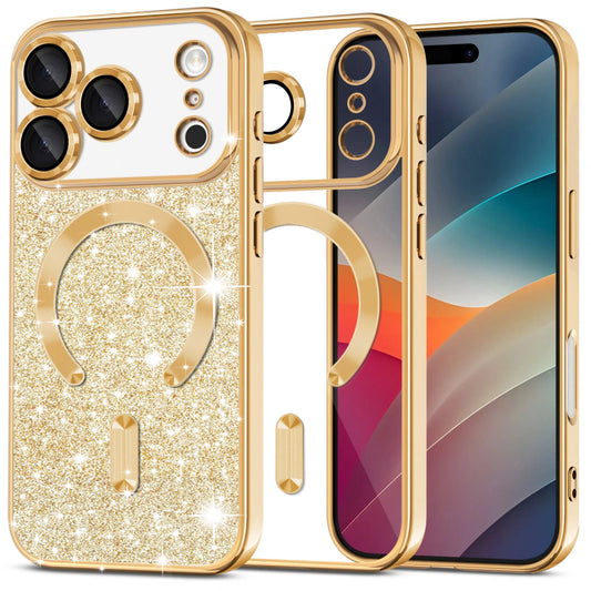 Capa MagSafe para Apple iPhone 17 Pro, Techsuit, Luxury Glitter, Dourada