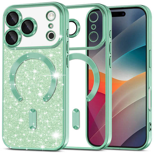 Capa MagSafe para Apple iPhone 17 Pro, Techsuit, Luxury Glitter, Verde Claro