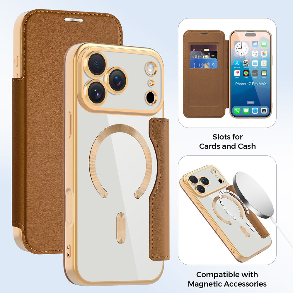 Capa MagSafe para Apple iPhone 17 Pro, Techsuit, SmartMag Book, Castanho