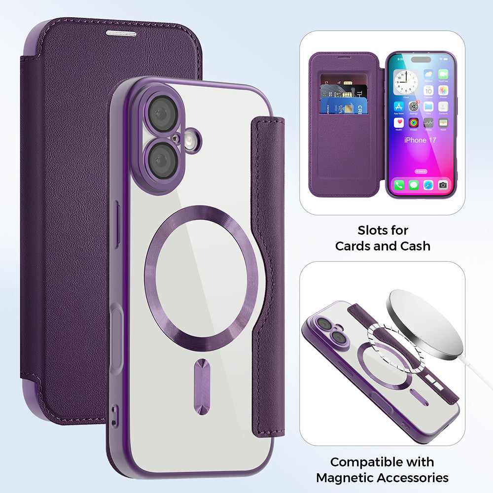 Capa MagSafe para Apple iPhone 17, Techsuit, SmartMag Book, Roxo