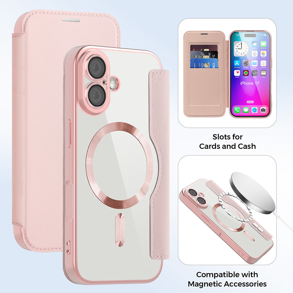 Capa MagSafe para Apple iPhone 17, Techsuit, SmartMag Book, Rosa