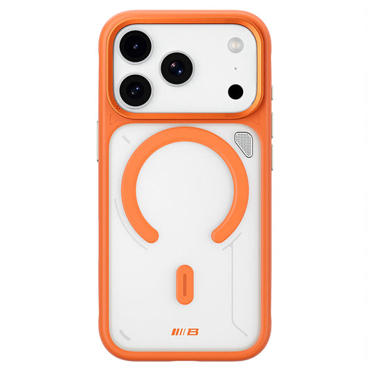 Capa MagSafe para Apple iPhone 18 Pro / 17 Pro, Blueo, suporte de dissipação de calor, laranja transparente acetinada