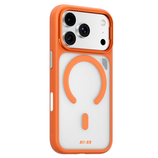 Capa MagSafe para Apple iPhone 18 Pro / 17 Pro, Blueo, suporte de dissipação de calor, laranja transparente acetinada