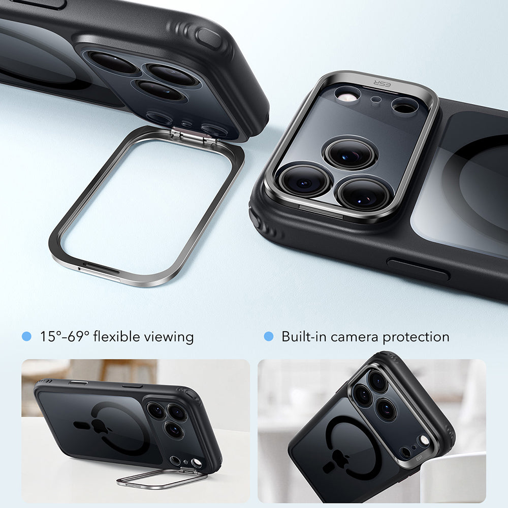 Capa MagSafe para Apple iPhone 18 Pro / 17 Pro, ESR, Classic Hybrid Kickstand, Preta Transparente