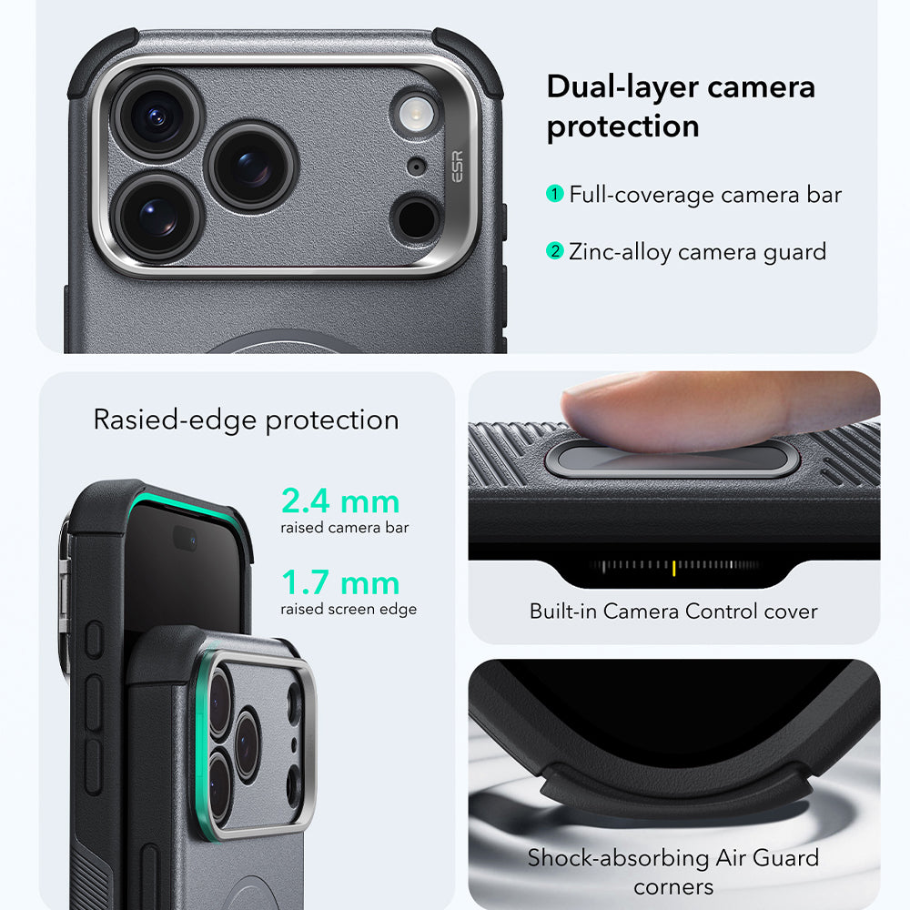 Capa MagSafe para Apple iPhone 18 Pro / 17 Pro, ESR, Cyber Armor Kickstand, Cinzento