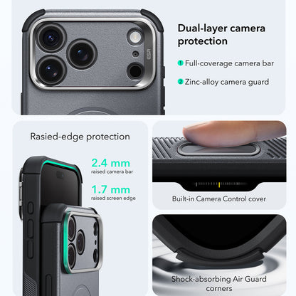 Capa MagSafe para Apple iPhone 18 Pro / 17 Pro, ESR, Cyber Armor Kickstand, Cinzento