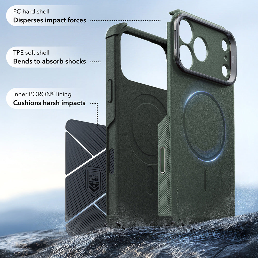 Capa MagSafe para Apple iPhone 18 Pro / 17 Pro, ESR, Cyber Armor Kickstand, Verde