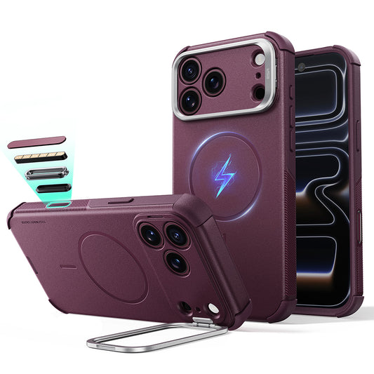 Capa MagSafe para Apple iPhone 18 Pro / 17 Pro, ESR, Cyber Armor Kickstand, Vinho Escuro Satinado