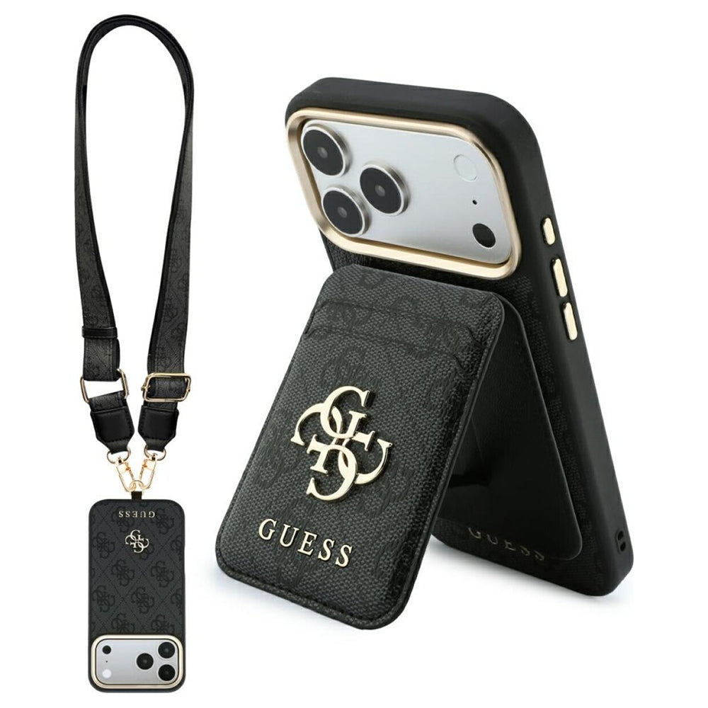 Capa MagSafe para Apple iPhone 18 Pro / 17 Pro, Guess, 4G Cardslot & Big Strap, Preta