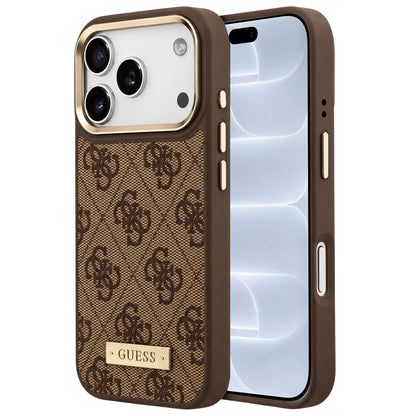 Capa MagSafe para Apple iPhone 18 Pro / 17 Pro, Guess, 4G Logo Plate, Castanha