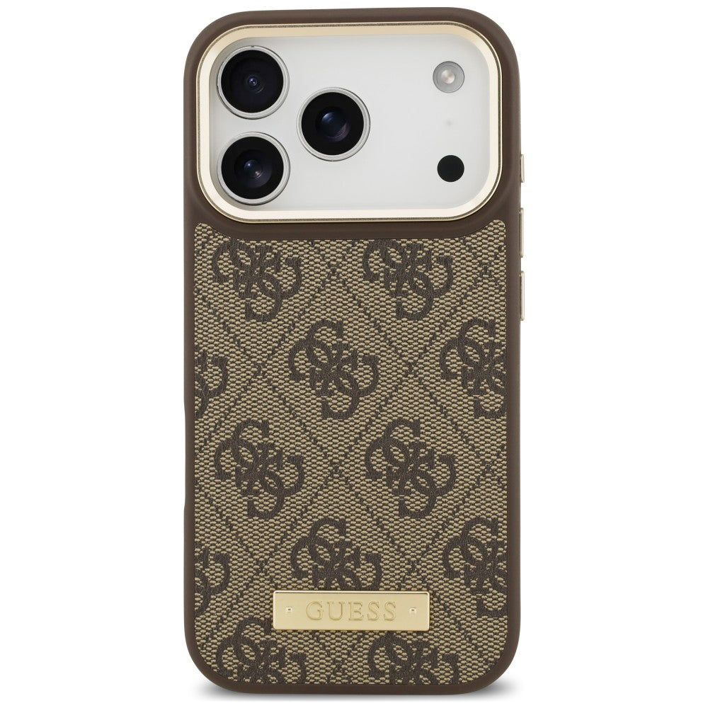Capa MagSafe para Apple iPhone 18 Pro / 17 Pro, Guess, 4G Logo Plate, Castanha