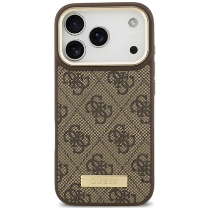 Capa MagSafe para Apple iPhone 18 Pro / 17 Pro, Guess, 4G Logo Plate, Castanha