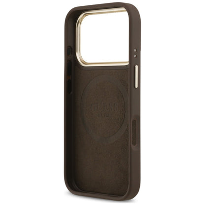 Capa MagSafe para Apple iPhone 18 Pro / 17 Pro, Guess, 4G Logo Plate, Castanha