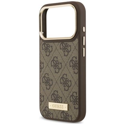 Capa MagSafe para Apple iPhone 18 Pro / 17 Pro, Guess, 4G Logo Plate, Castanha