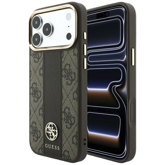 Capa MagSafe para Apple iPhone 18 Pro / 17 Pro, Guess, 4G Stripe Round Classic Logo, Castanha
