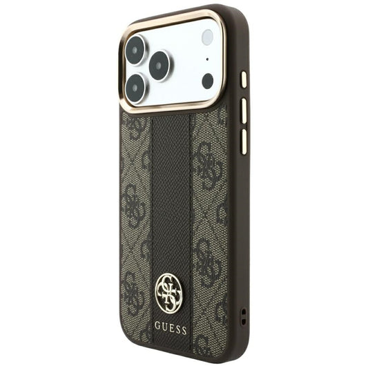 Capa MagSafe para Apple iPhone 18 Pro / 17 Pro, Guess, 4G Stripe Round Classic Logo, Castanha