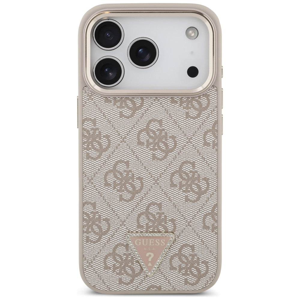 Capa MagSafe para Apple iPhone 18 Pro / 17 Pro, Guess, Logótipo Triângulo 4G, Rosa Dourado