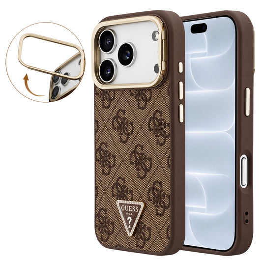 Capa MagSafe para Apple iPhone 18 Pro / 17 Pro, Guess, 4G Triangle Logo & Stand Camera, Castanha