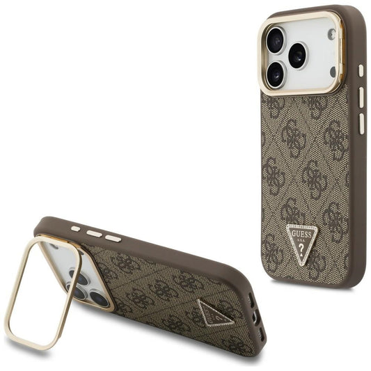 Capa MagSafe para Apple iPhone 18 Pro / 17 Pro, Guess, 4G Triangle Logo & Stand Camera, Castanha