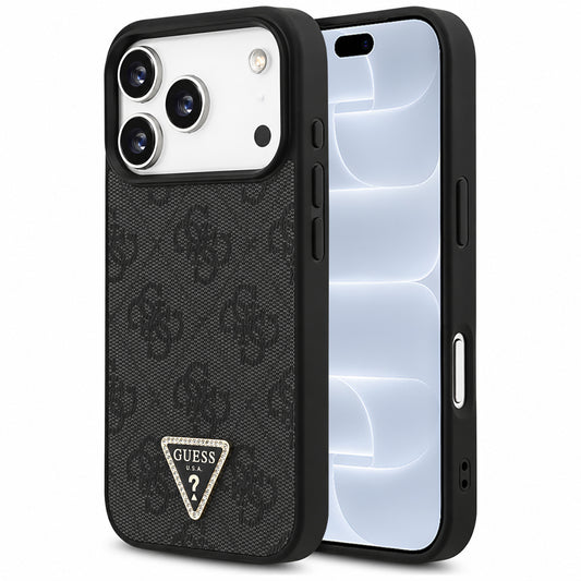Capa MagSafe para Apple iPhone 18 Pro / 17 Pro, Guess, 4G Triangle Strass, Preta