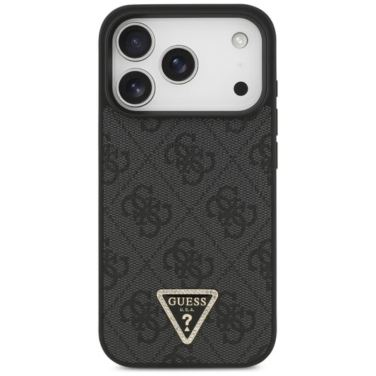 Capa MagSafe para Apple iPhone 18 Pro / 17 Pro, Guess, 4G Triangle Strass, Preta