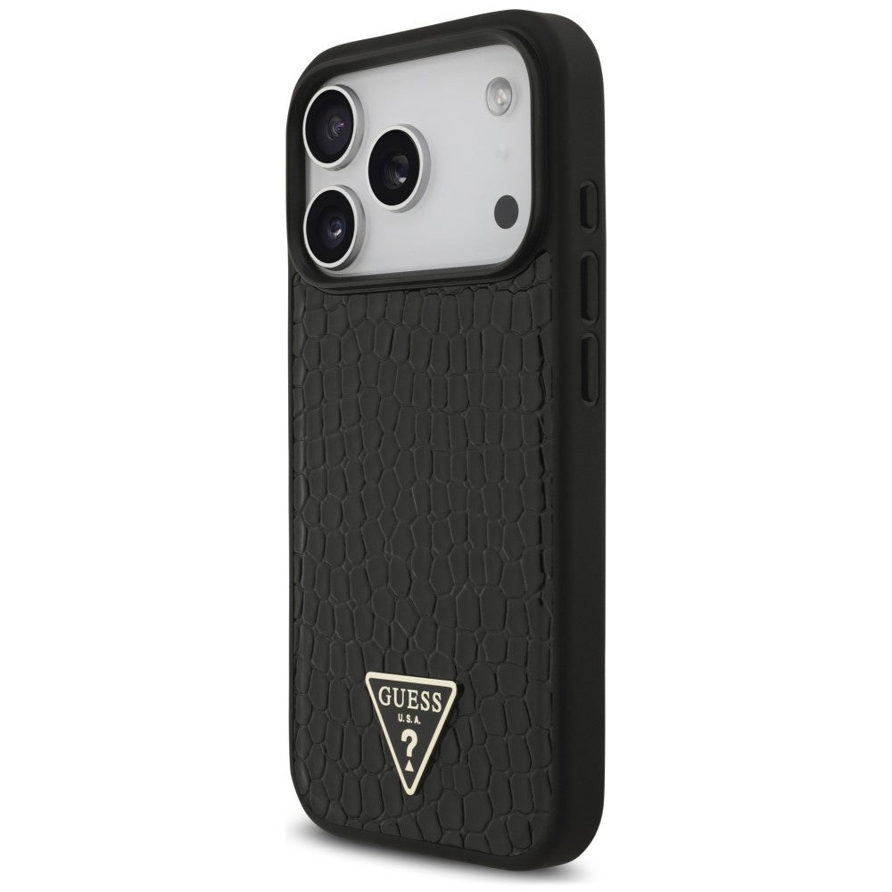 Capa MagSafe para Apple iPhone 18 Pro / 17 Pro, Guess, Croco Triangle Logo, Preta