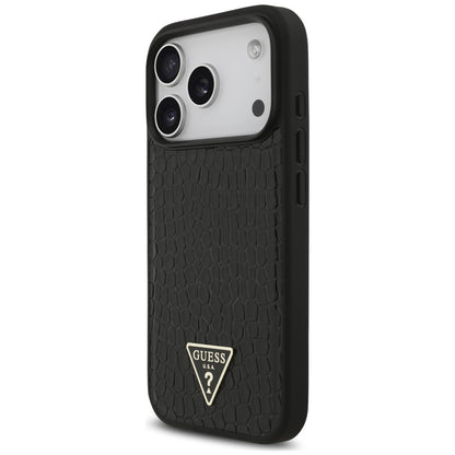Capa MagSafe para Apple iPhone 18 Pro / 17 Pro, Guess, Croco Triangle Logo, Preta