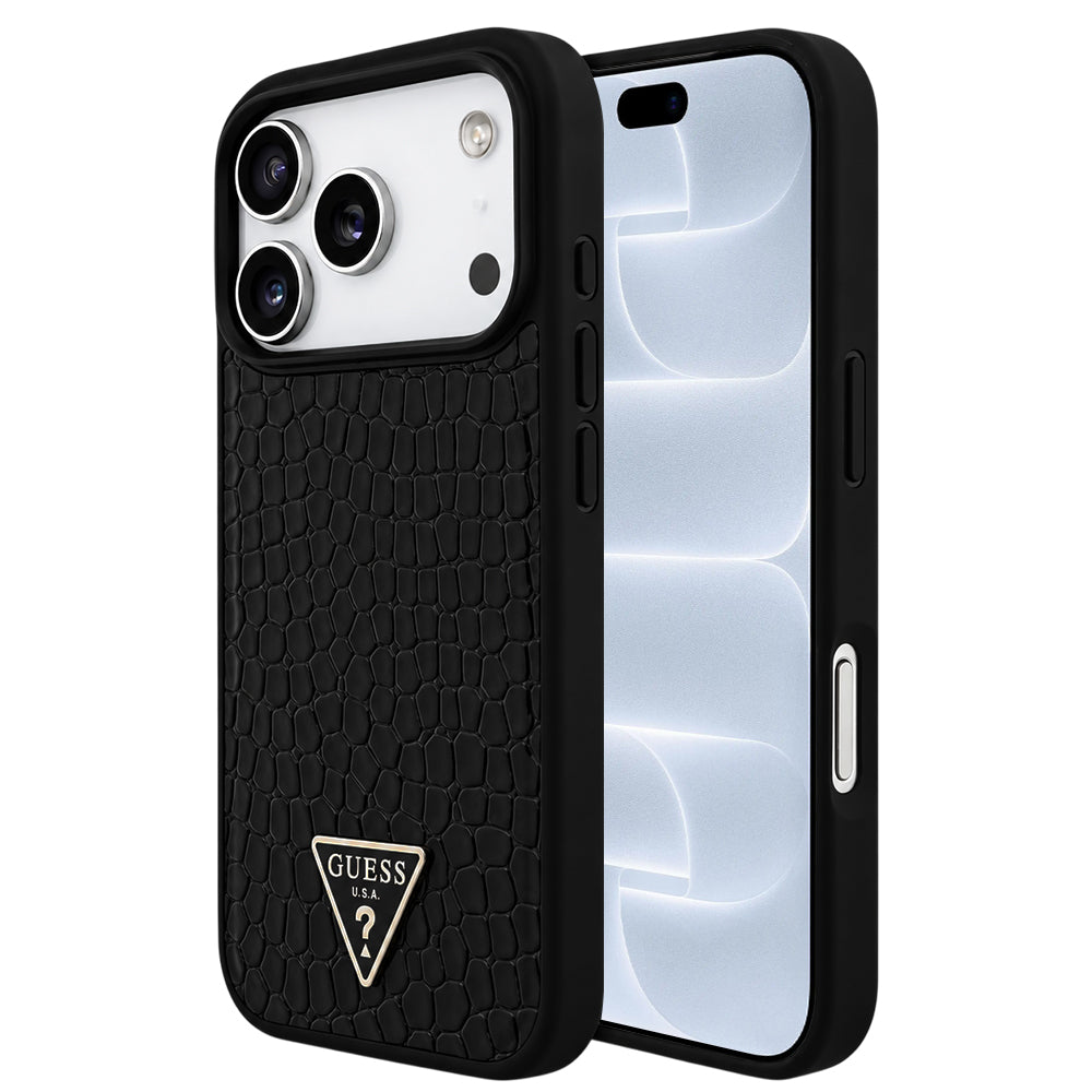 Capa MagSafe para Apple iPhone 18 Pro / 17 Pro, Guess, Croco Triangle Logo, Preta