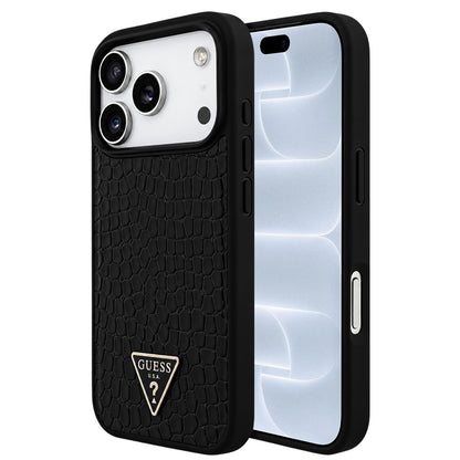 Capa MagSafe para Apple iPhone 18 Pro / 17 Pro, Guess, Croco Triangle Logo, Preta