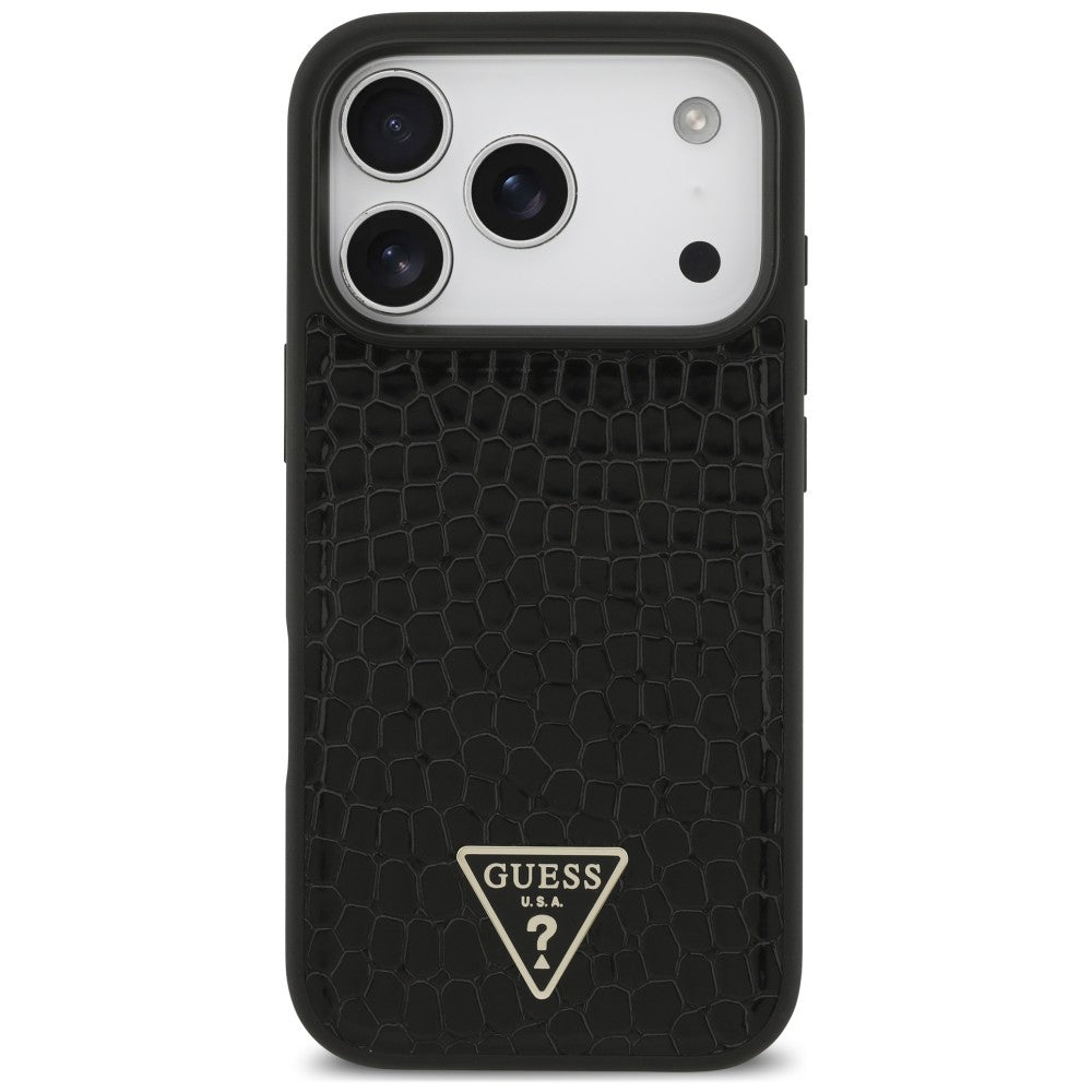 Capa MagSafe para Apple iPhone 18 Pro / 17 Pro, Guess, Croco Triangle Logo, Preta