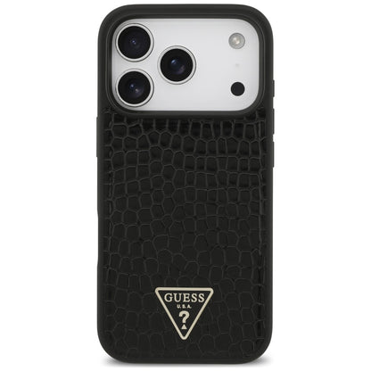 Capa MagSafe para Apple iPhone 18 Pro / 17 Pro, Guess, Croco Triangle Logo, Preta