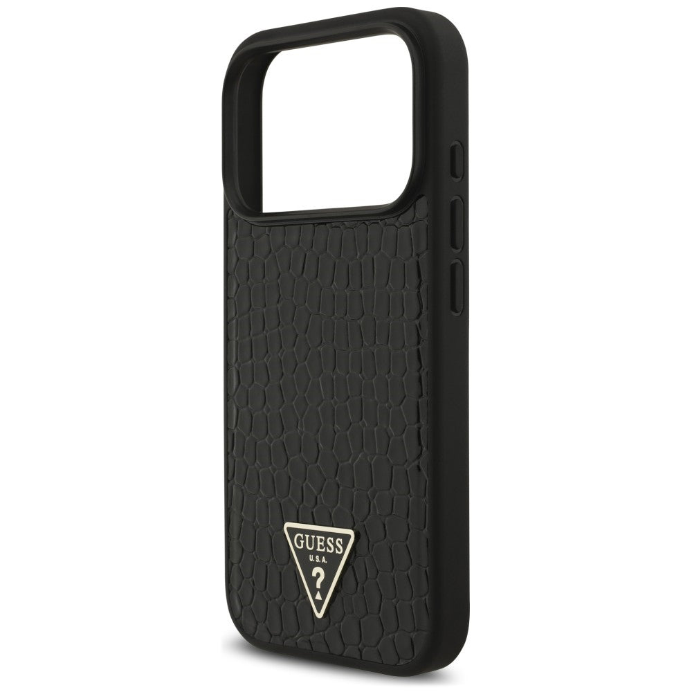 Capa MagSafe para Apple iPhone 18 Pro / 17 Pro, Guess, Croco Triangle Logo, Preta