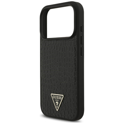 Capa MagSafe para Apple iPhone 18 Pro / 17 Pro, Guess, Croco Triangle Logo, Preta