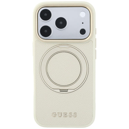 Capa MagSafe para Apple iPhone 18 Pro / 17 Pro, Guess, Grained Ring Stand 360 Classic, Bege