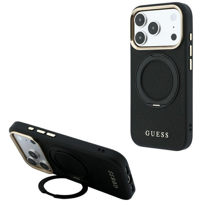 Capa MagSafe para Apple iPhone 18 Pro / 17 Pro, Guess, Grained Ring Stand 360 Classic, Preta