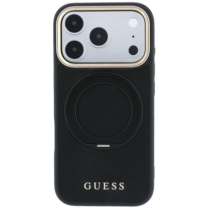 Capa MagSafe para Apple iPhone 18 Pro / 17 Pro, Guess, Grained Ring Stand 360 Classic, Preta