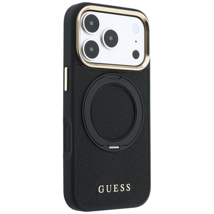Capa MagSafe para Apple iPhone 18 Pro / 17 Pro, Guess, Grained Ring Stand 360 Classic, Preta