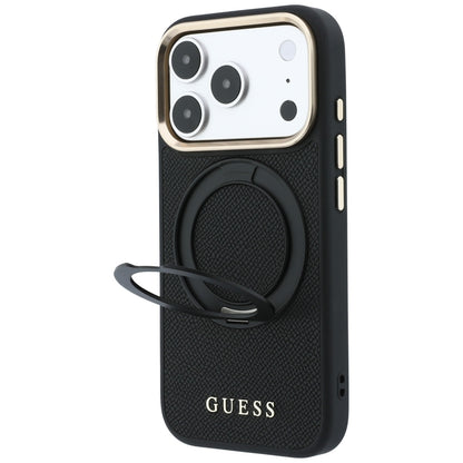 Capa MagSafe para Apple iPhone 18 Pro / 17 Pro, Guess, Grained Ring Stand 360 Classic, Preta