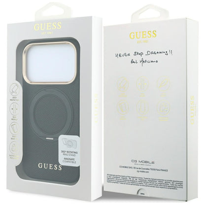 Capa MagSafe para Apple iPhone 18 Pro / 17 Pro, Guess, Grained Ring Stand 360 Classic, Preta