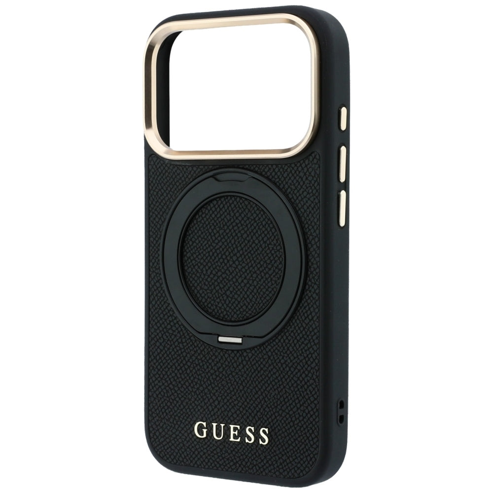 Capa MagSafe para Apple iPhone 18 Pro / 17 Pro, Guess, Grained Ring Stand 360 Classic, Preta