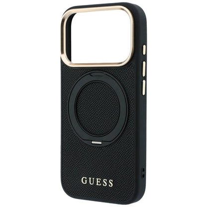 Capa MagSafe para Apple iPhone 18 Pro / 17 Pro, Guess, Grained Ring Stand 360 Classic, Preta