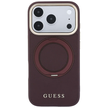 MagSafe Case for Apple iPhone 18 Pro / 17 Pro, Guess Grained Ring Stand 360 Classic, Burgundy