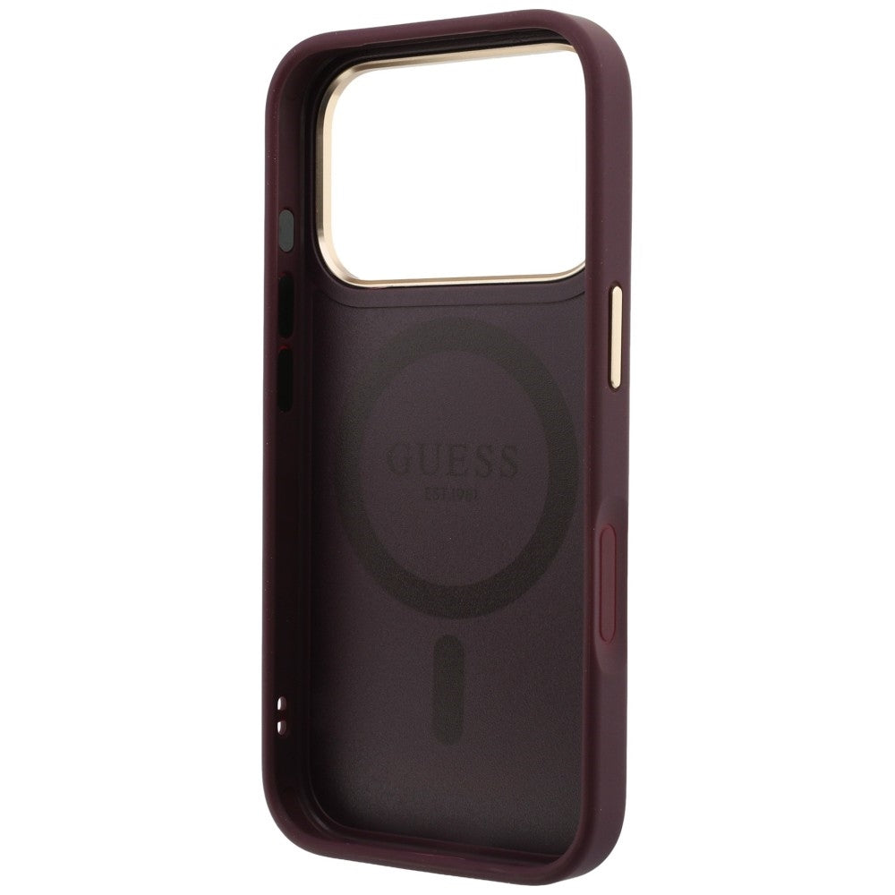 MagSafe Case for Apple iPhone 18 Pro / 17 Pro, Guess Grained Ring Stand 360 Classic, Burgundy